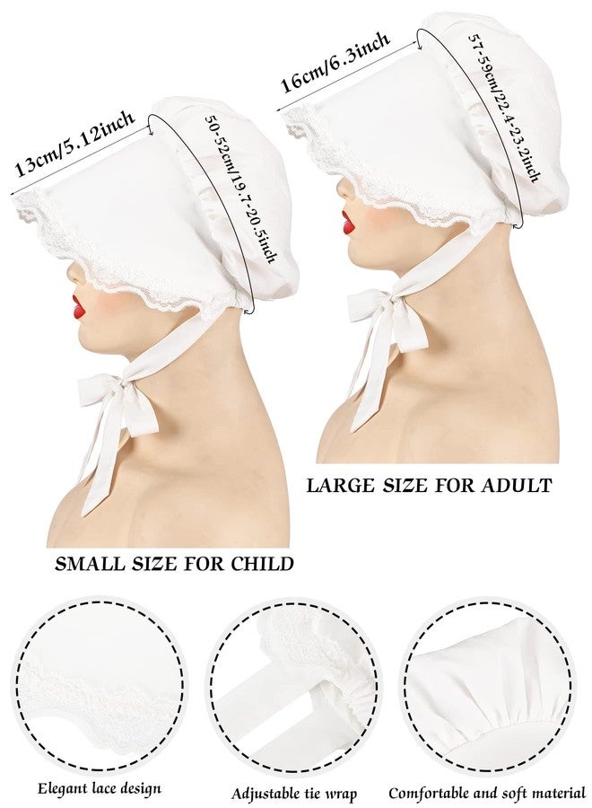 JenPen White Bonnet Women Colonial Hat Mob Bonnets Straw Handmaids Cosplay Halloween Costume Lace with Adjustable Straps(Small) - Image 3